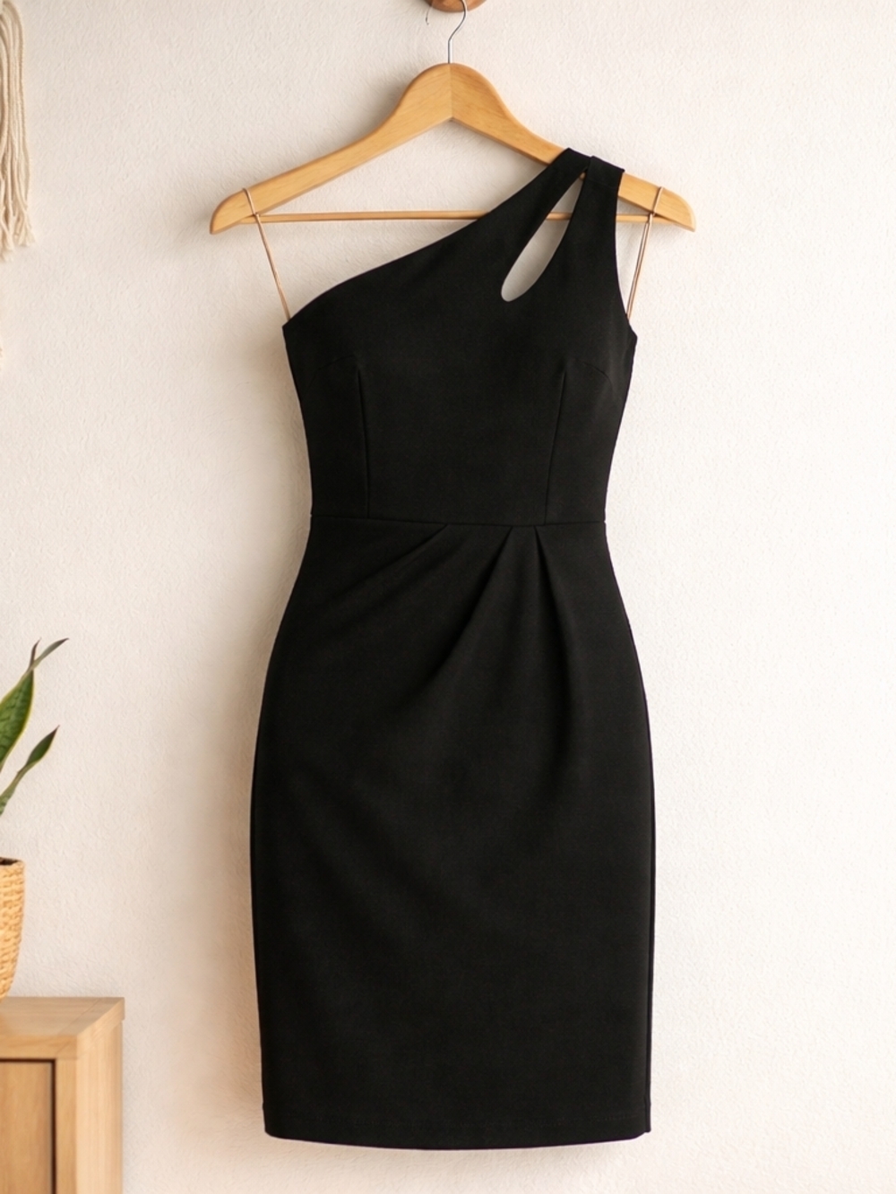 One-Shoulder Black Asymmetrical Dress with Cutout Detail Event Ready NWT Small